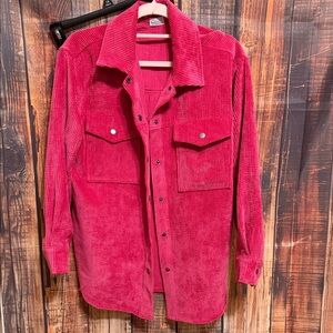 Madison & Berkeley Men's Corduroy Shirt Jacket in Hot Pink